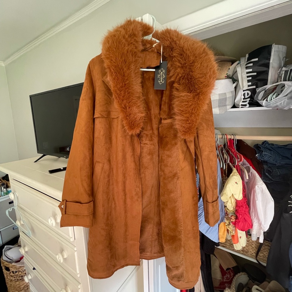 Women's Brown Faux Fur Collar Coat